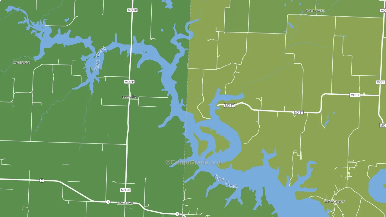 Leesville, MO Map of Vehicle Theft Rates