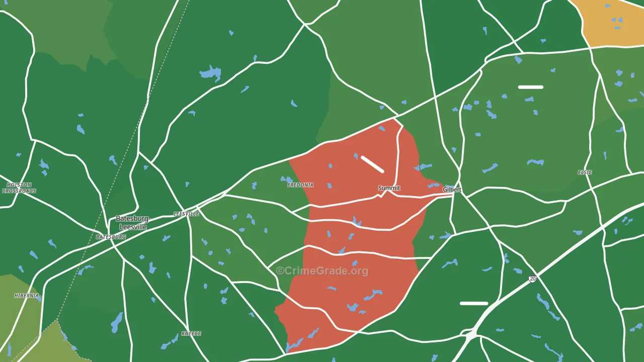 Leesville, SC Map of Vehicle Theft Rates