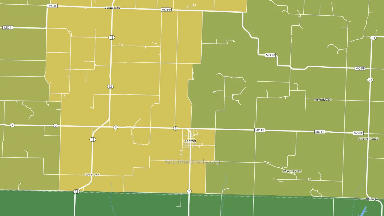 Leeton, MO Map of Vehicle Theft Rates