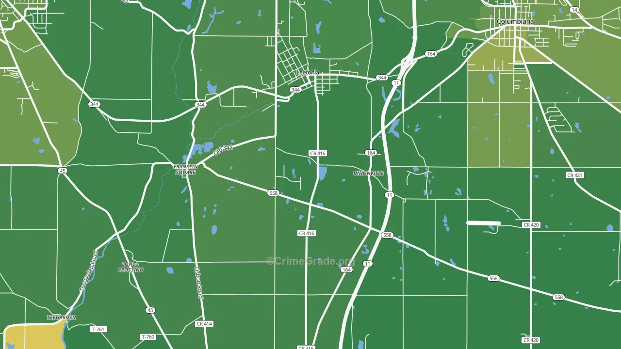 Leetonia, OH Map of Vehicle Theft Rates