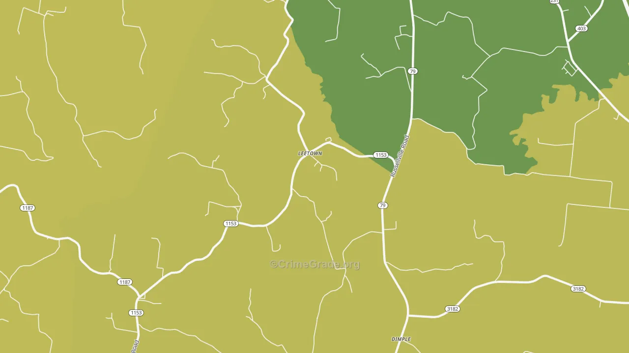 Leetown, KY Map of Vehicle Theft Rates