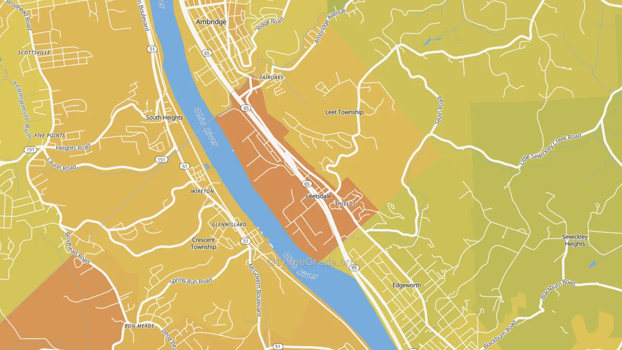 Leetsdale, PA Map of Vehicle Theft Rates