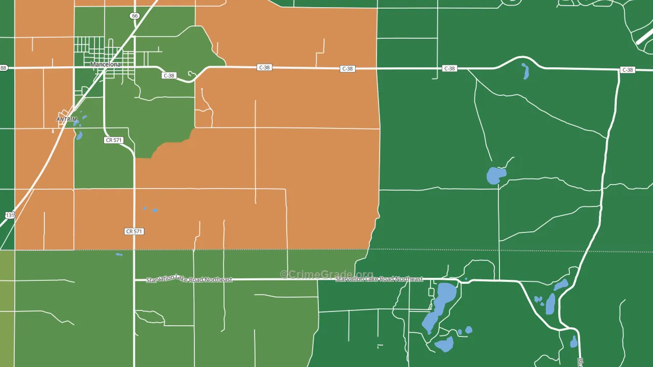 Leetsville, MI Map of Vehicle Theft Rates