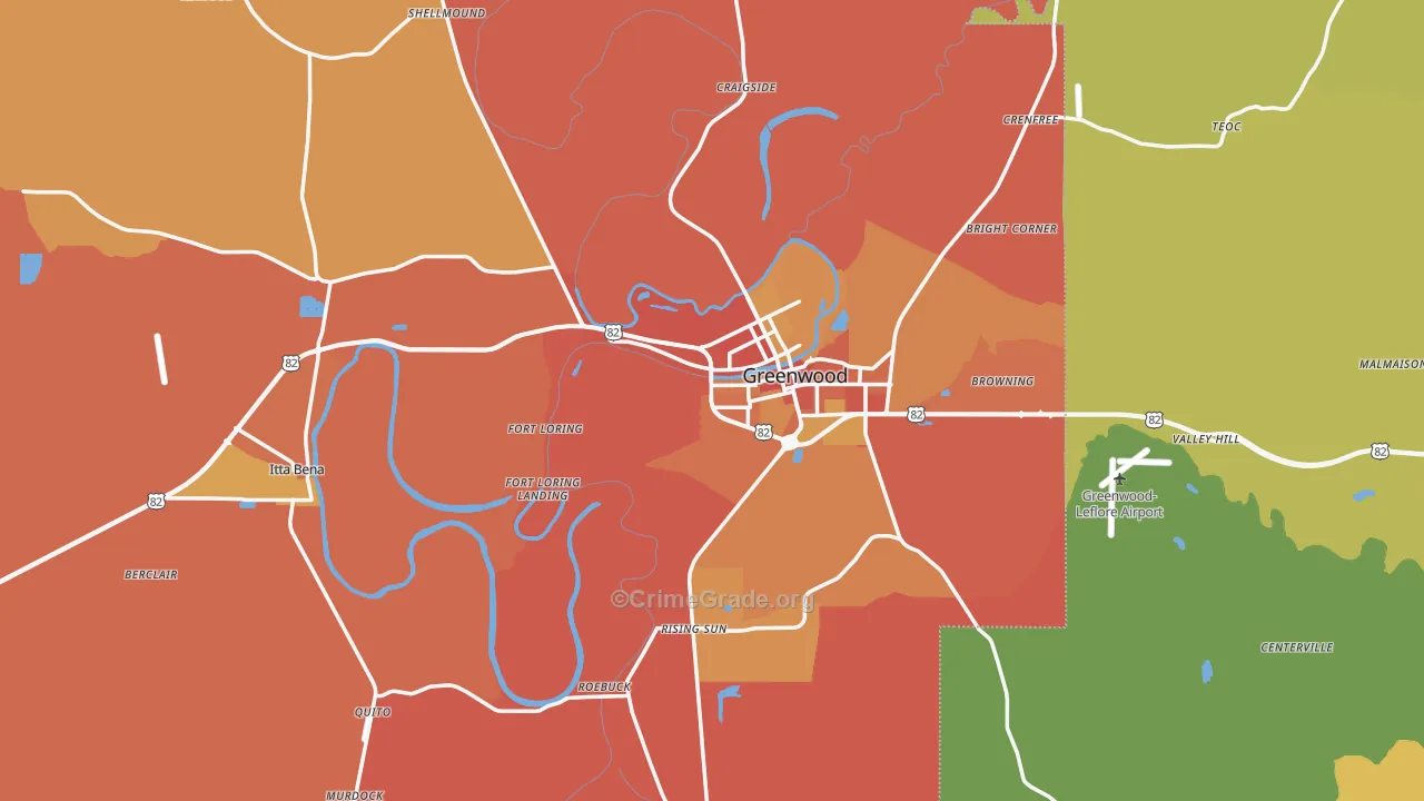 Leflore County, MS Map of Vehicle Theft Rates