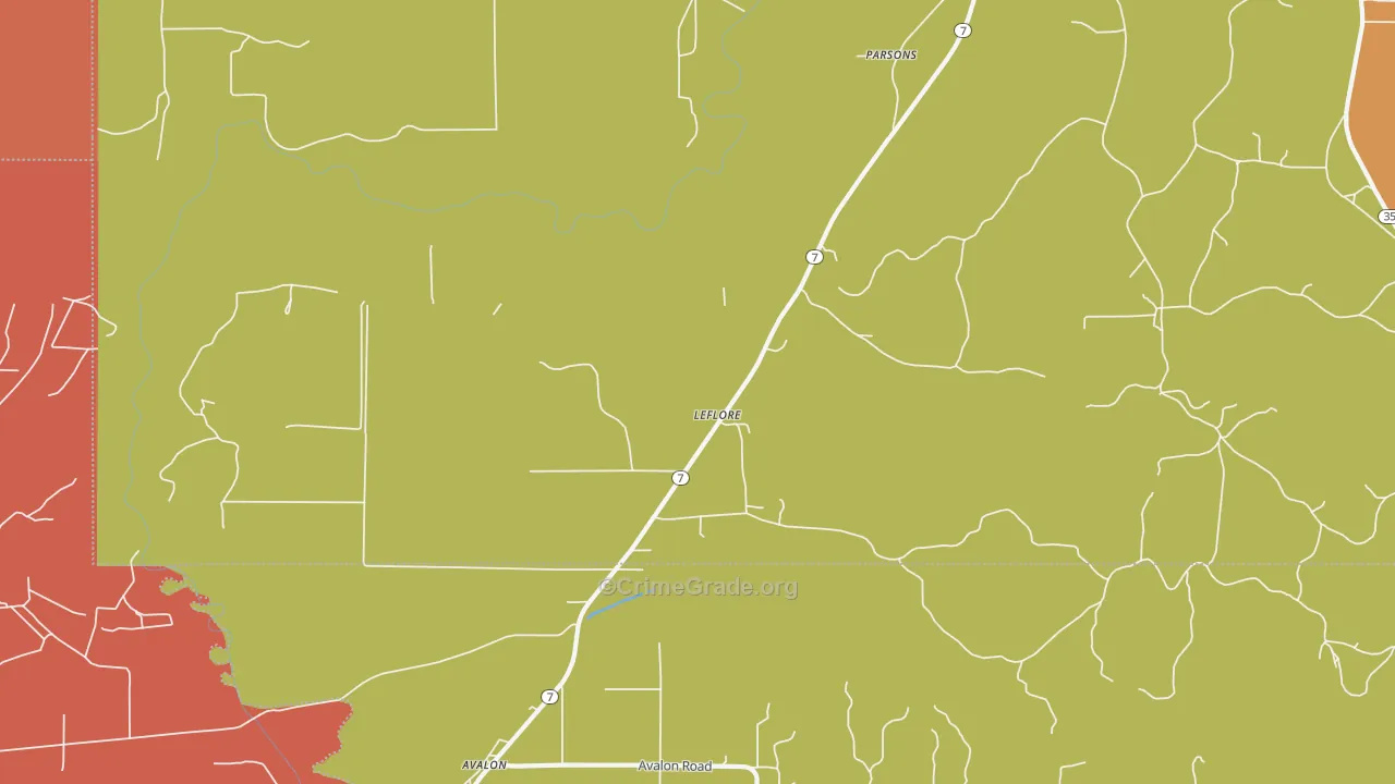 Leflore, MS Map of Vehicle Theft Rates