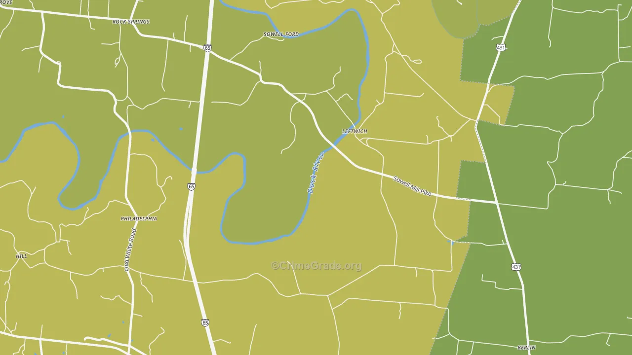 Leftwich, TN Map of Vehicle Theft Rates