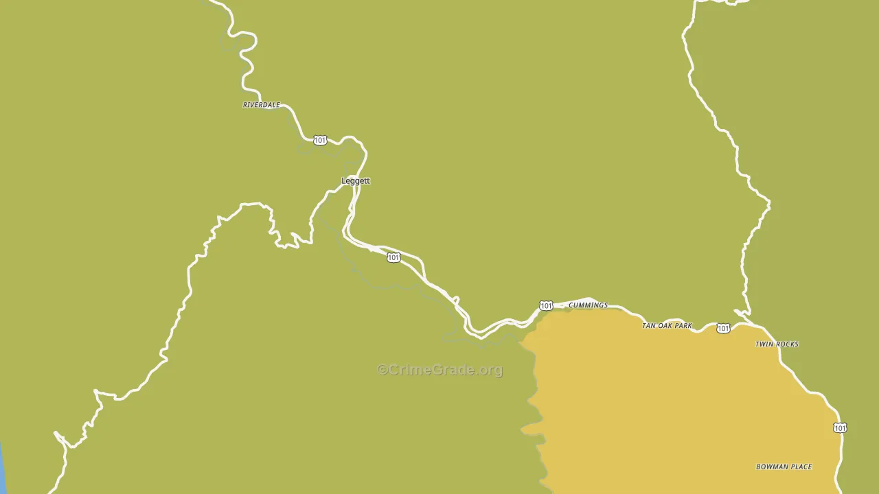 Leggett, CA Map of Vehicle Theft Rates