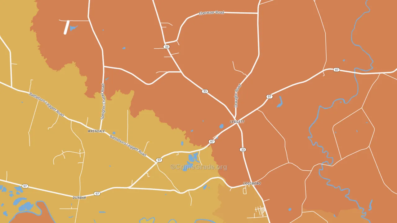 Leggett, NC Map of Vehicle Theft Rates