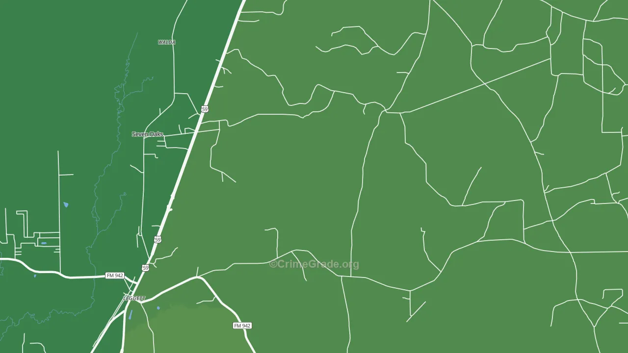 Leggett, TX Map of Vehicle Theft Rates