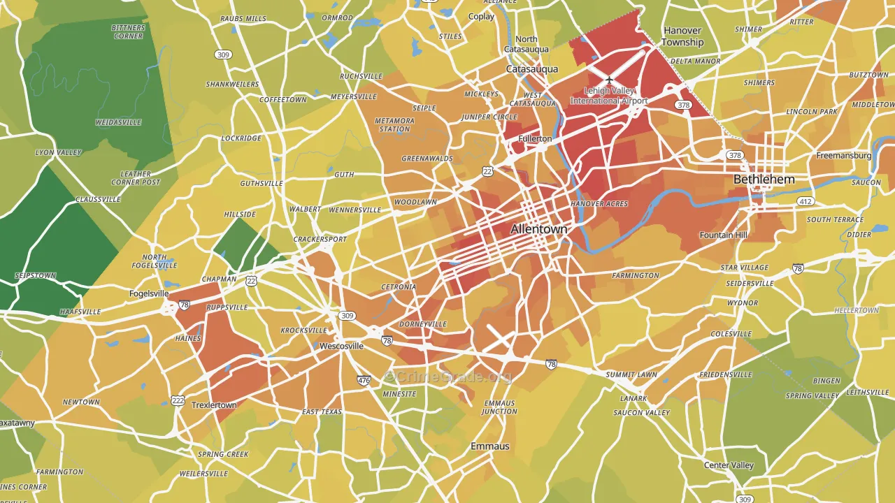 Lehigh County, PA Map of Vehicle Theft Rates