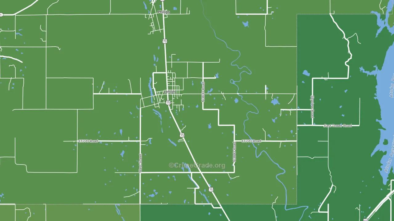 Lehigh, OK Map of Vehicle Theft Rates