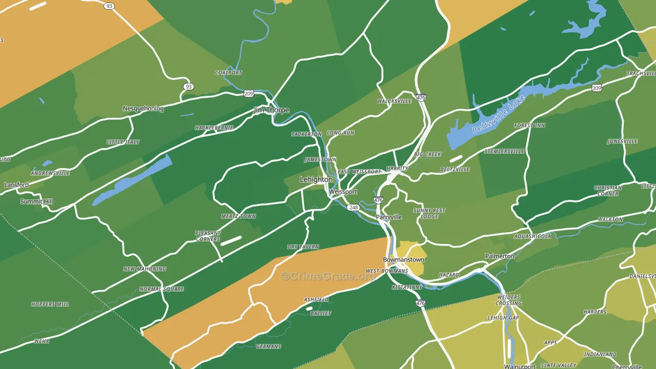 Lehighton, PA Map of Vehicle Theft Rates