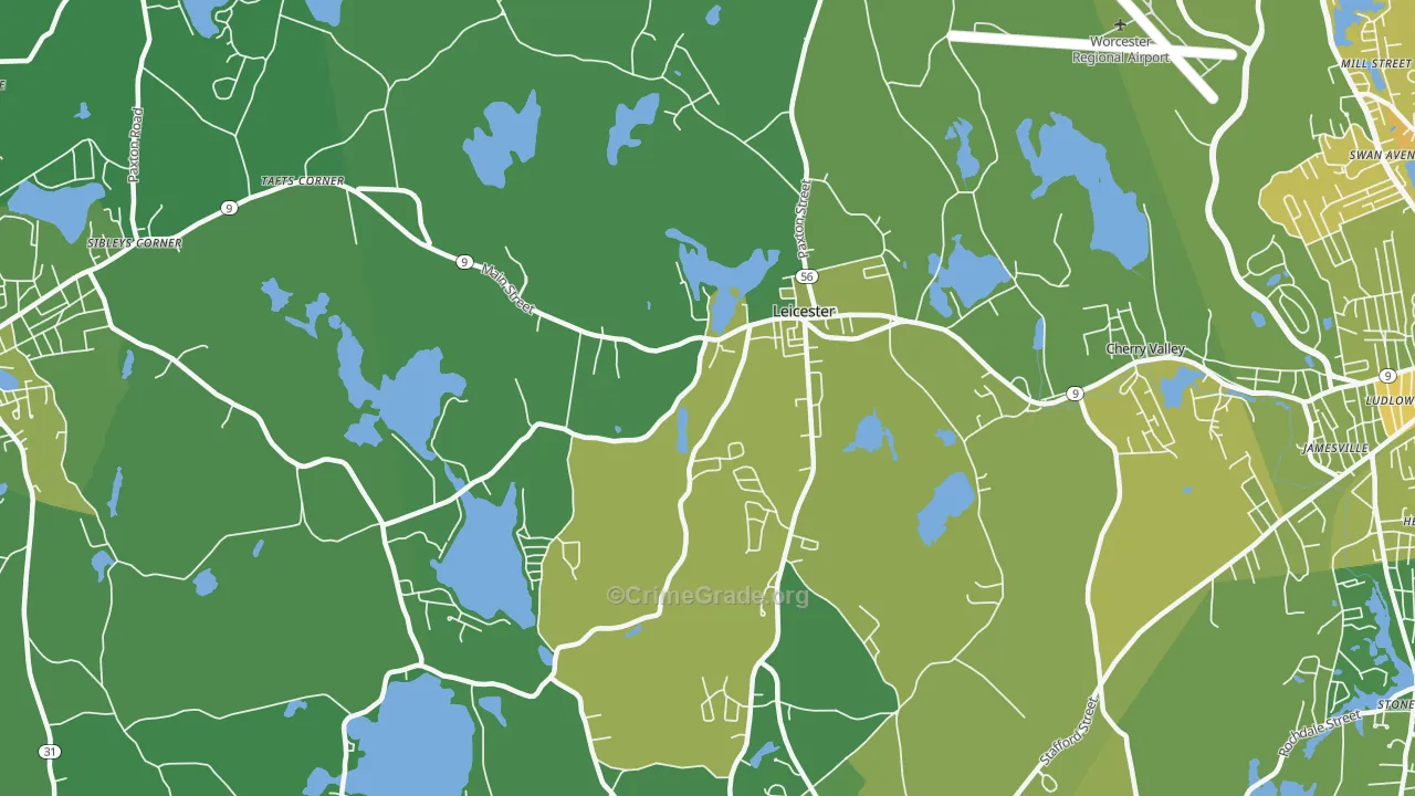 Leicester, MA Map of Vehicle Theft Rates