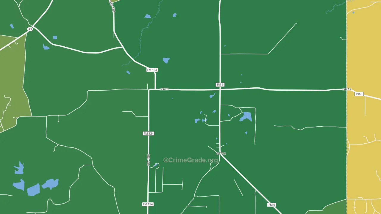 Leigh, TX Map of Vehicle Theft Rates