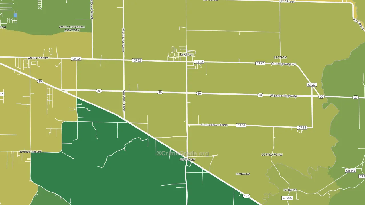 Leighton, AL Map of Vehicle Theft Rates