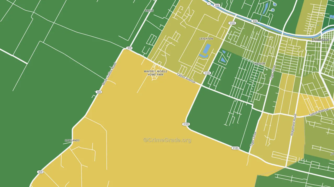 Leighton, LA Map of Vehicle Theft Rates