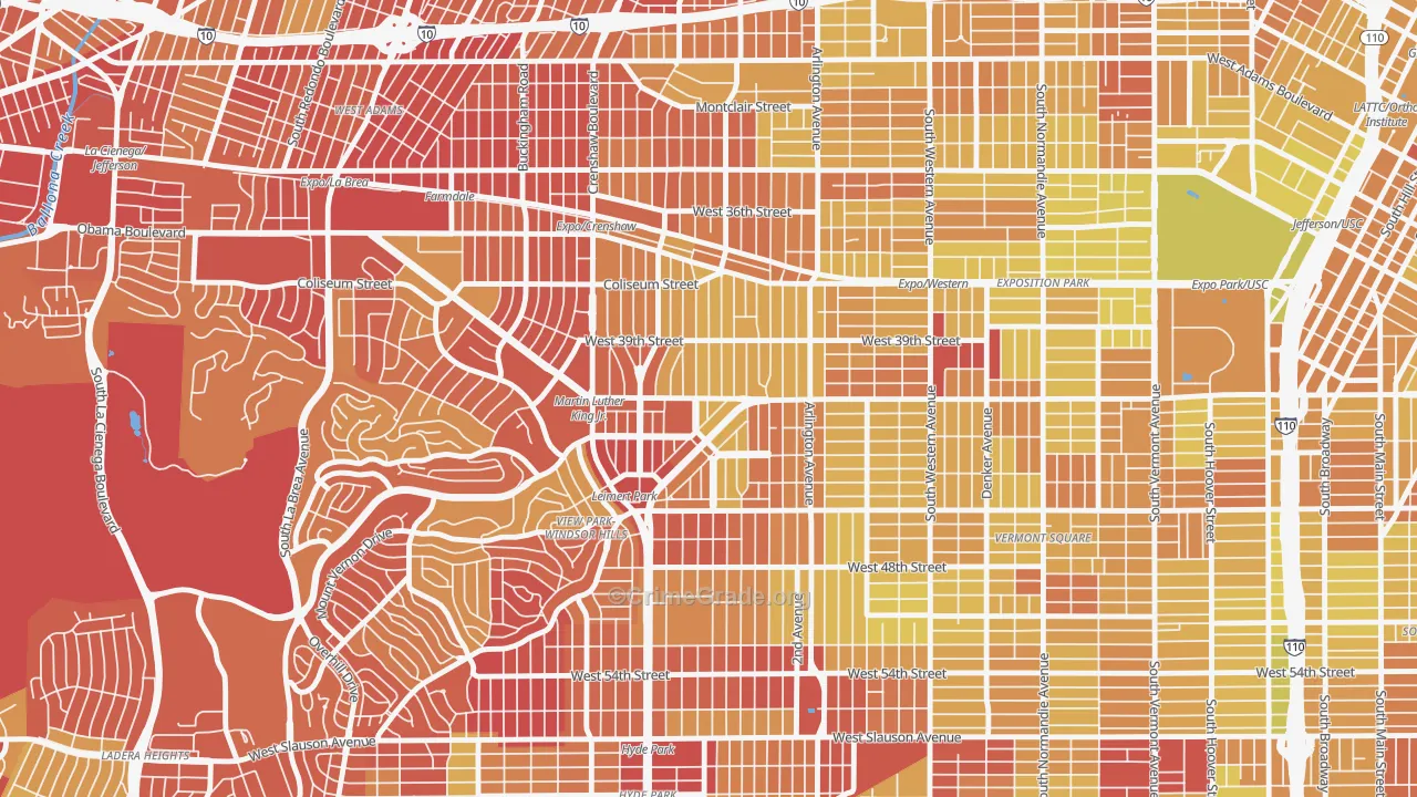Leimert Park, Los Angeles, CA Map of Vehicle Theft Rates
