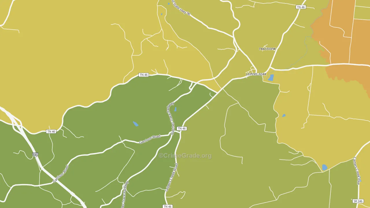 Leipers Fork, TN Map of Vehicle Theft Rates