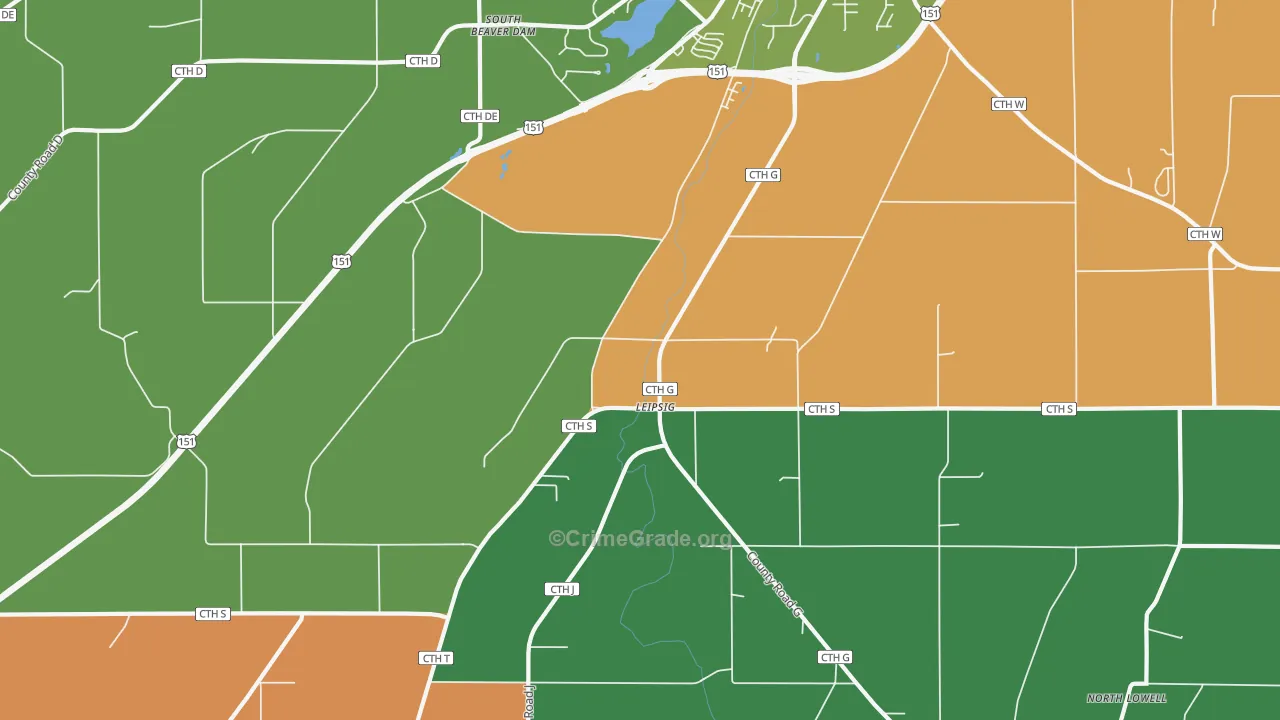 Leipsig, WI Map of Vehicle Theft Rates