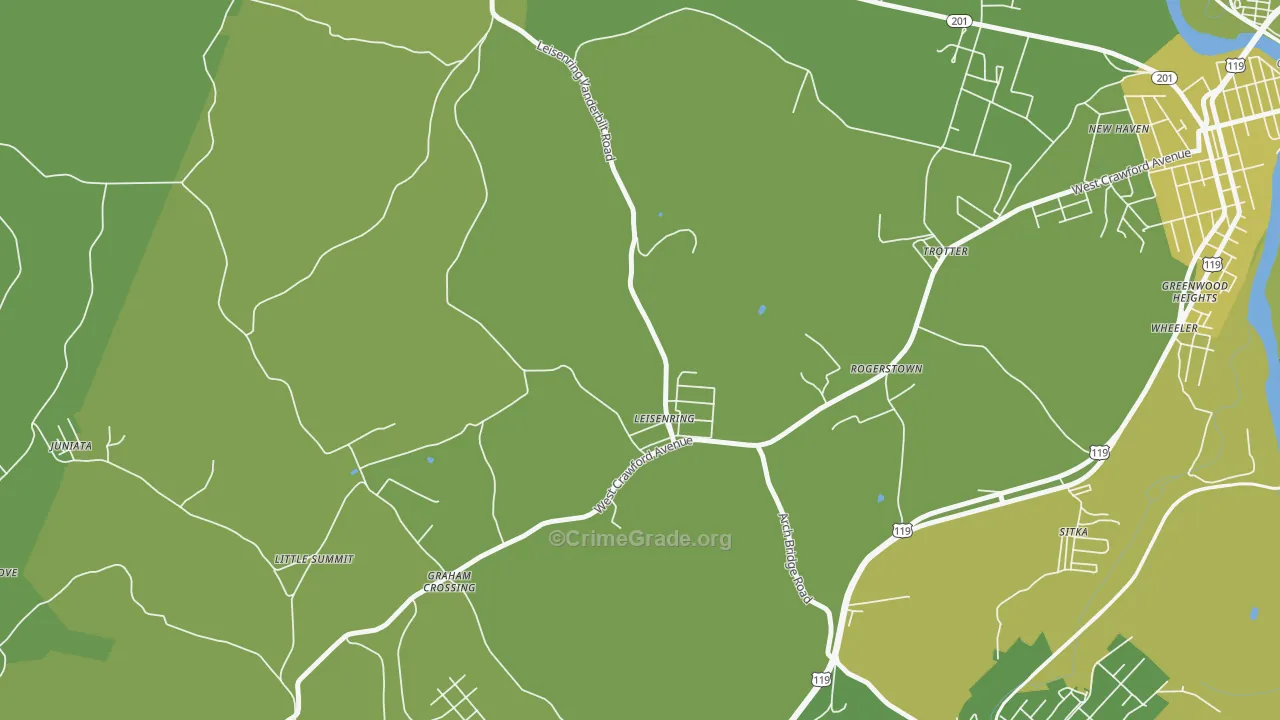 Leisenring, PA Map of Vehicle Theft Rates