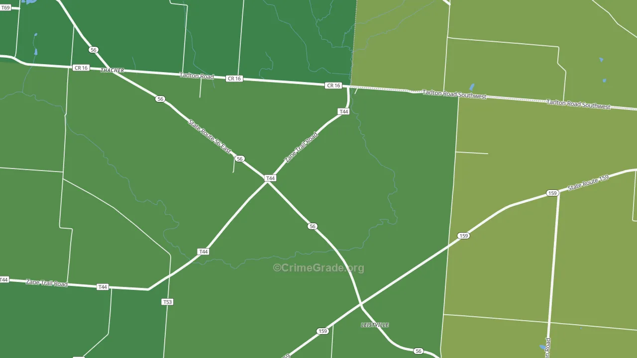 Leistville, OH Map of Vehicle Theft Rates