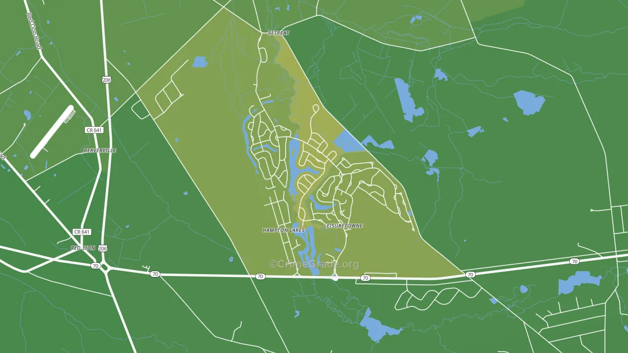 Leisuretowne, NJ Map of Vehicle Theft Rates