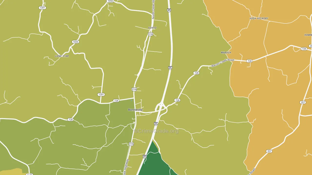 Leitchfield Crossing, KY Map of Vehicle Theft Rates