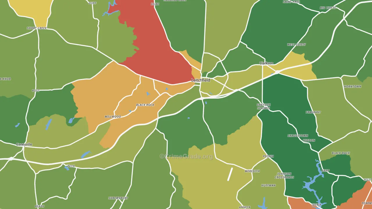 Leitchfield, KY Map of Vehicle Theft Rates