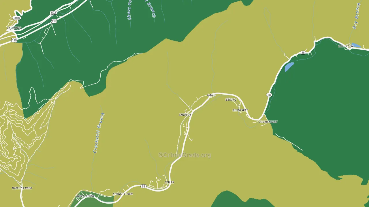 Lejunior, KY Map of Vehicle Theft Rates