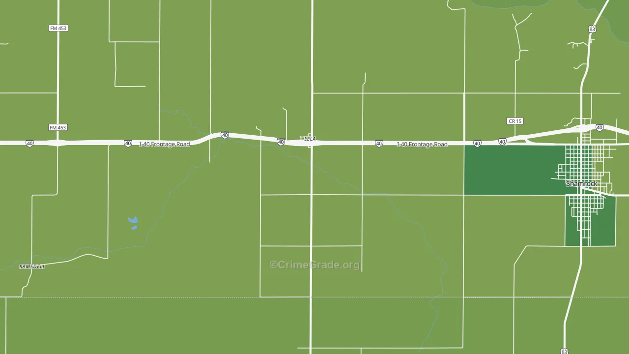 Lela, TX Map of Vehicle Theft Rates