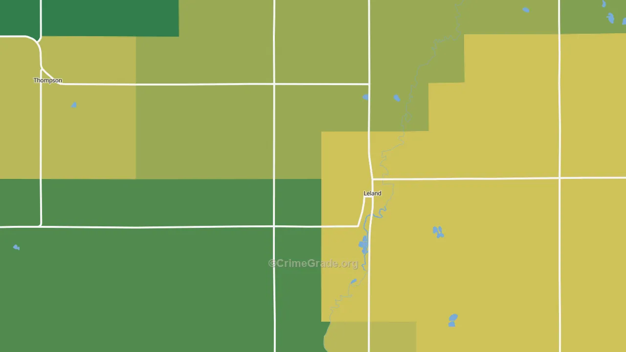 Leland, IA Map of Vehicle Theft Rates