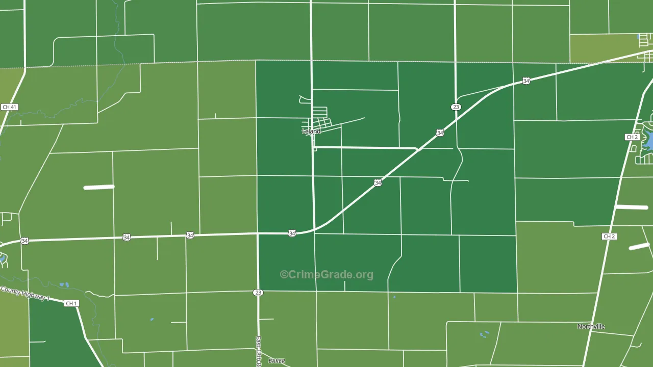 Leland, IL Map of Vehicle Theft Rates