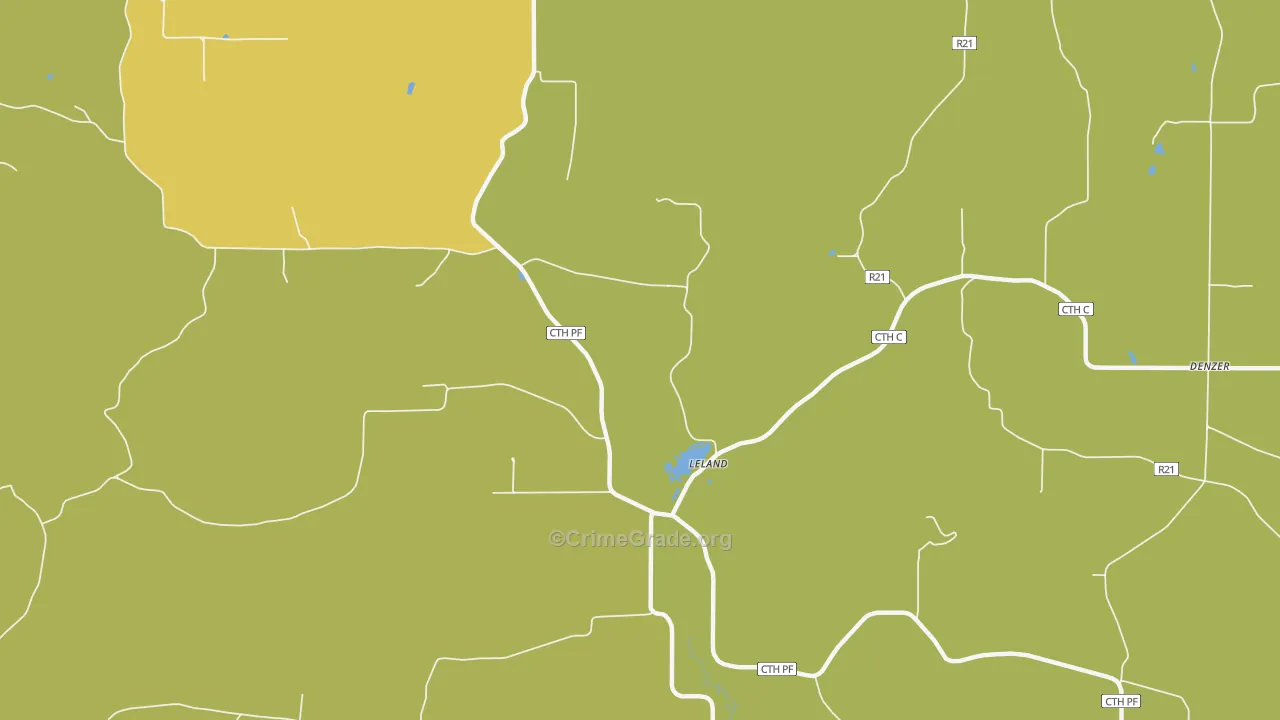 Leland, WI Map of Vehicle Theft Rates