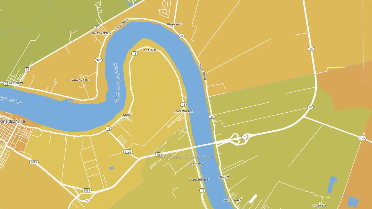 Lemannville, LA Map of Vehicle Theft Rates