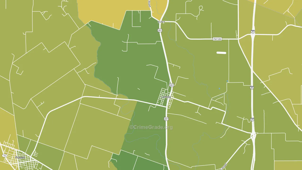 Leming, TX Map of Vehicle Theft Rates