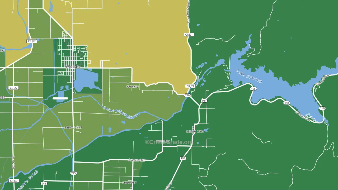 Lemon Cove, CA Map of Vehicle Theft Rates