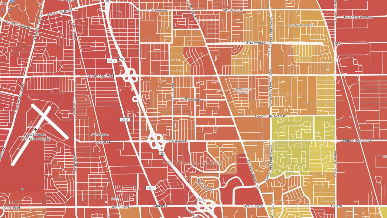Lemon Hill, CA Map of Vehicle Theft Rates