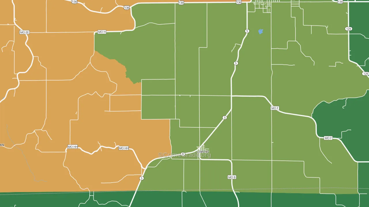 Lemons, MO Map of Vehicle Theft Rates