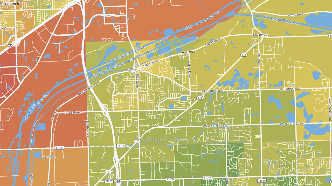 Lemont, IL Map of Vehicle Theft Rates