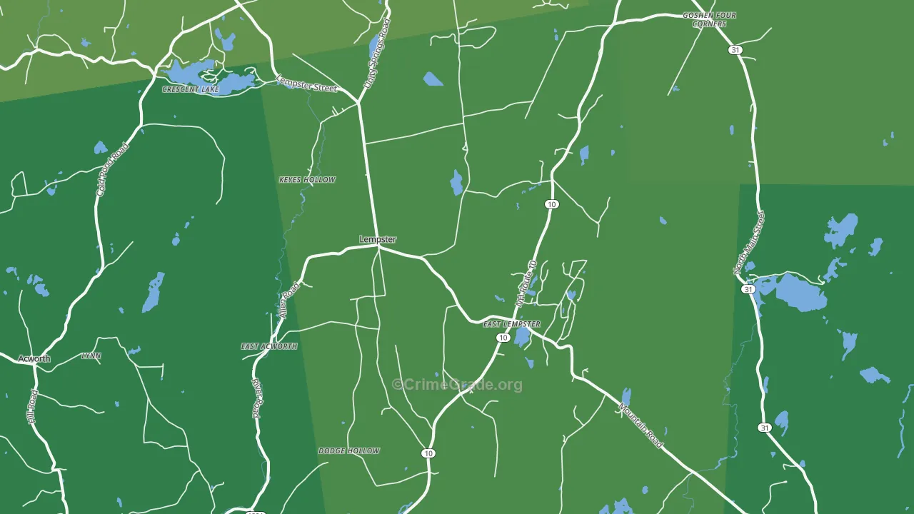 Lempster, NH Map of Vehicle Theft Rates