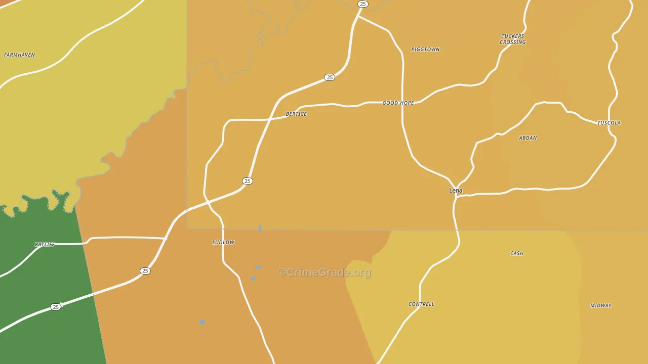 Lena, MS Map of Vehicle Theft Rates