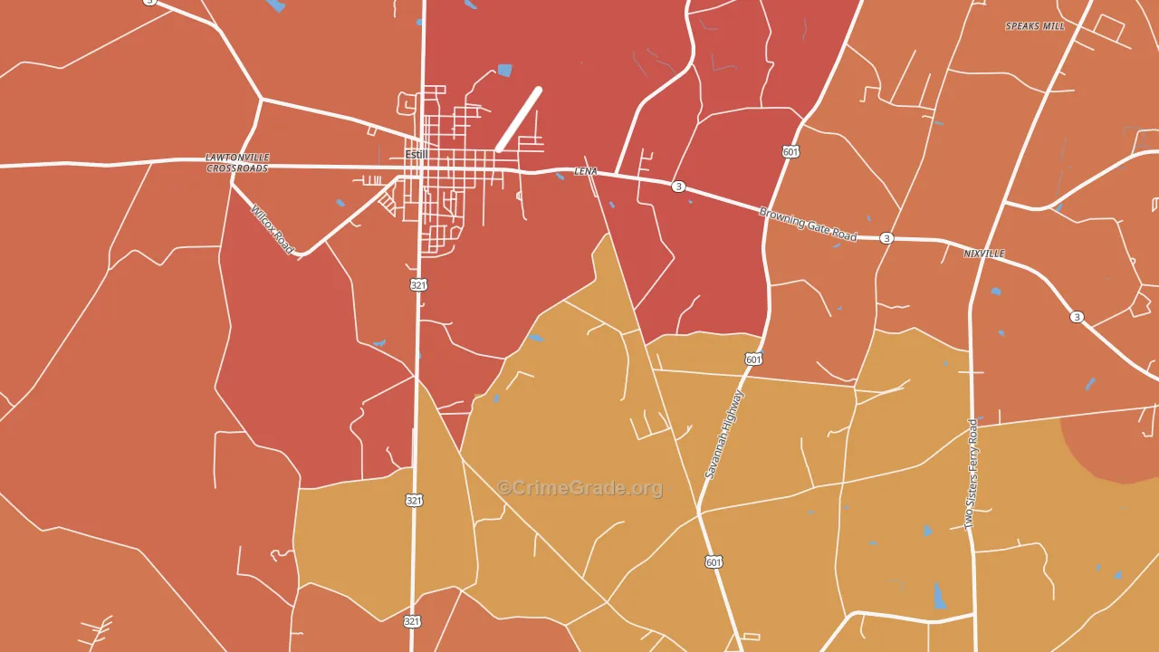 Lena, SC Map of Vehicle Theft Rates