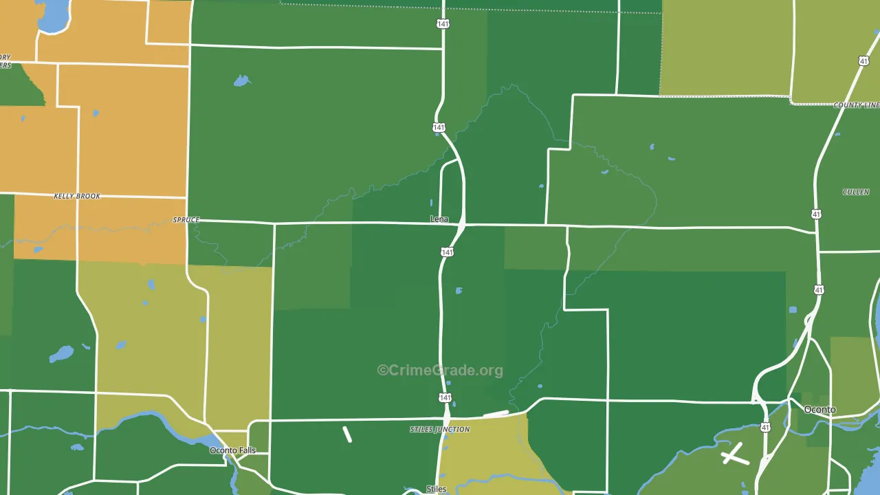 Lena, WI Map of Vehicle Theft Rates