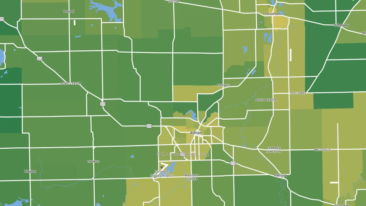Lenawee County, MI Map of Vehicle Theft Rates