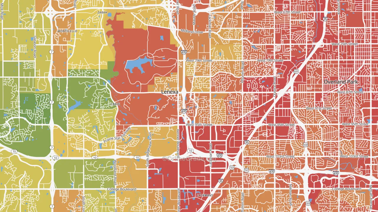 Lenexa, KS Map of Vehicle Theft Rates