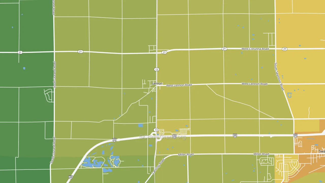 Lennon, MI Map of Vehicle Theft Rates