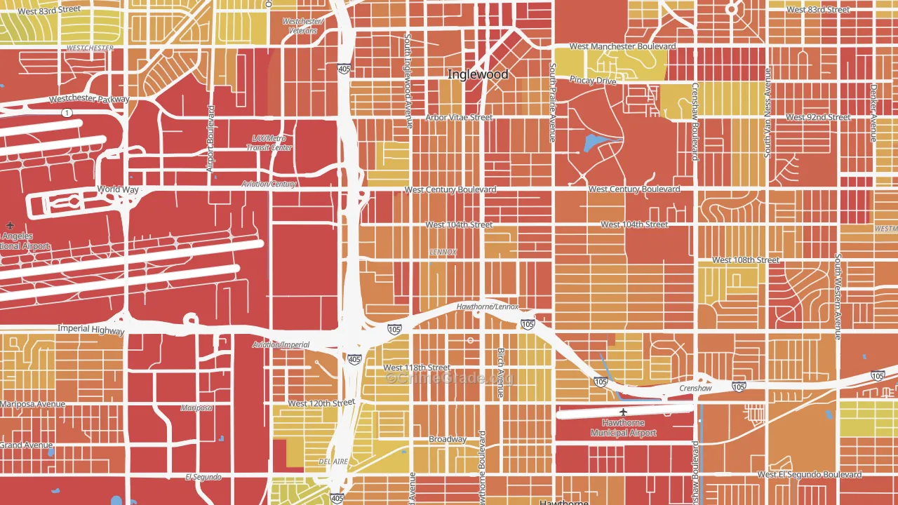 Lennox, CA Map of Vehicle Theft Rates