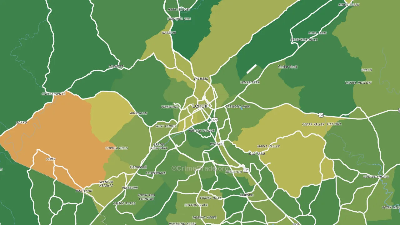 Lenoir, NC Map of Vehicle Theft Rates