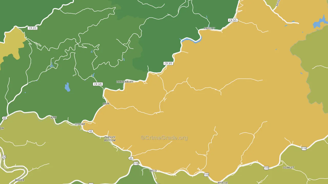 Lenore, WV Map of Vehicle Theft Rates