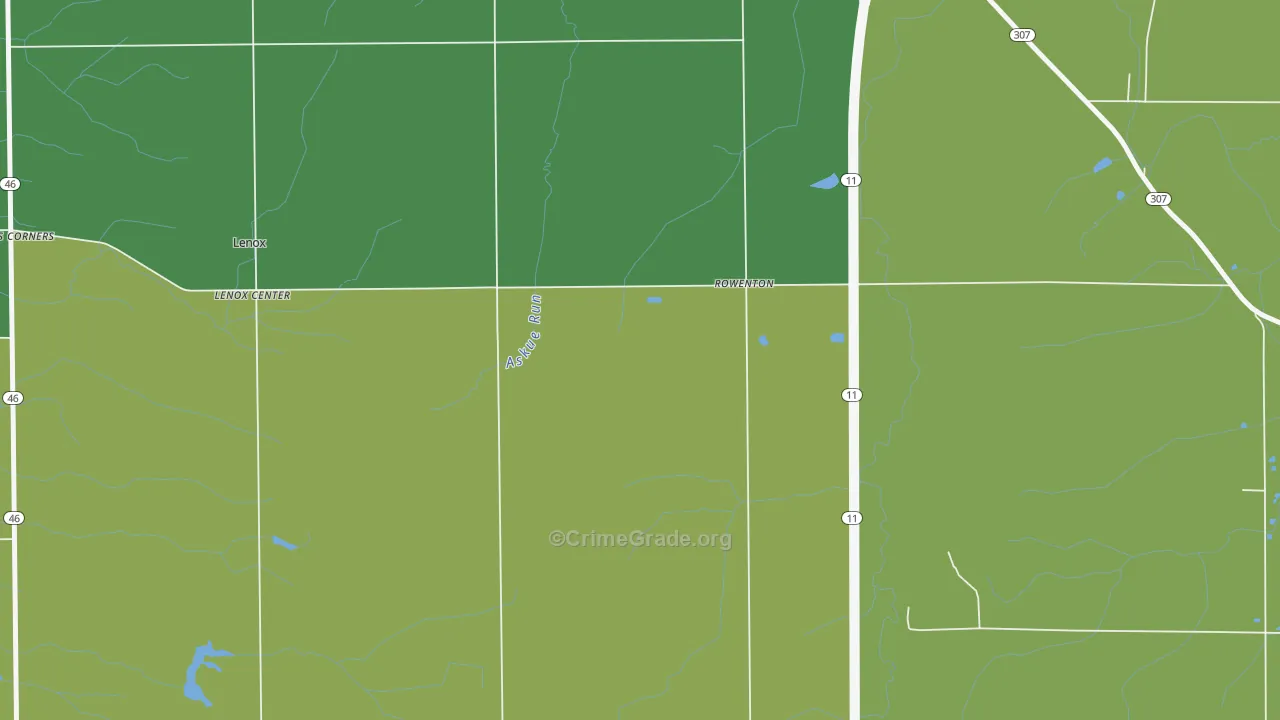 Lenox Center, OH Map of Vehicle Theft Rates
